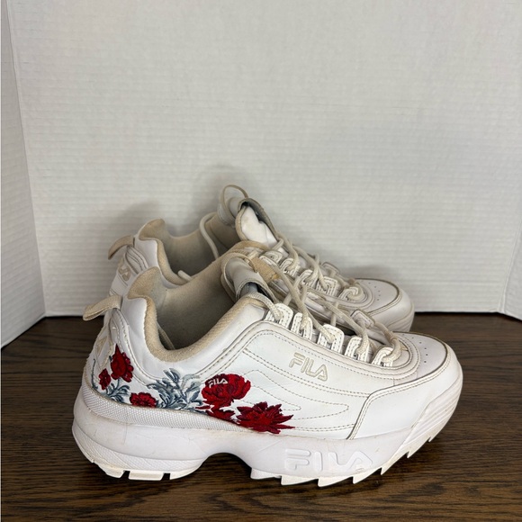 Fila Women's Cream Sneakers with Red and Blue Floral Design - Picture 1 of 10